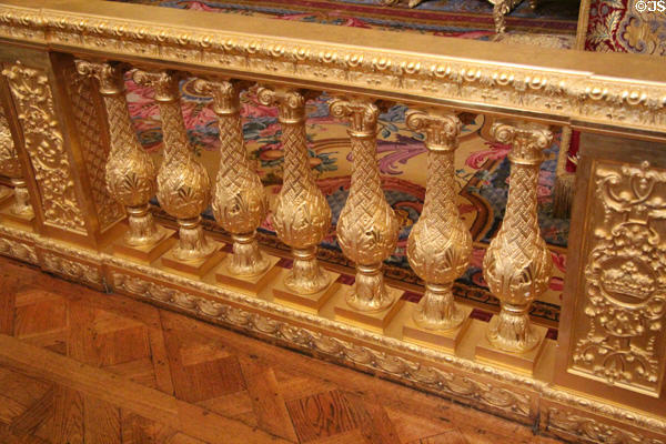 Railing around bed in King's bedroom at Versailles Palace. Versailles, France.
