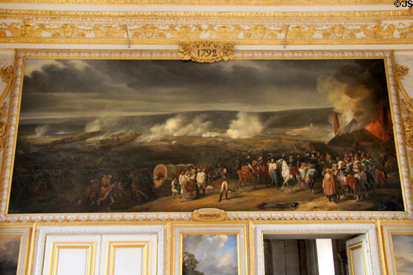 Battle of Jemappes on Nov. 6, 1792 during French Revolution in Flanders painting by Henry Scheffer after Horace Vernet at Versailles Palace. Versailles, France.