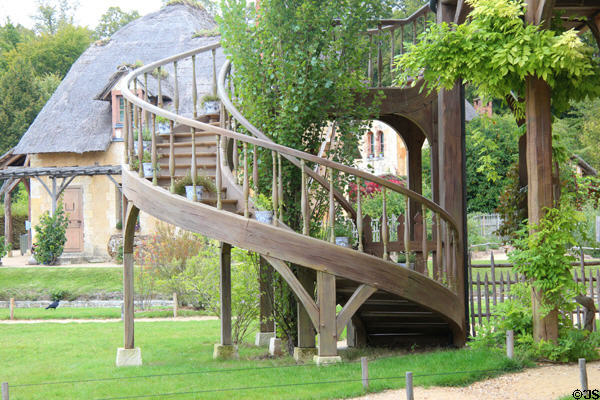Spiral staircase of Billiard House at Marie Antoinette farm. Versailles, France.