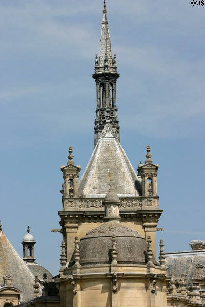 Spire & tower of Château de Chantilly. Chantilly, France.