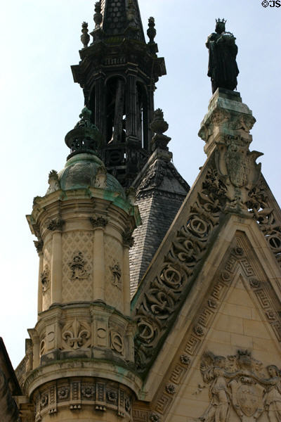 Ornate roof designs on chapel at Château de Chantilly. Chantilly, France.