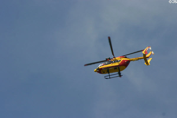 Helicopter flying over Château de Chantilly. Chantilly, France.