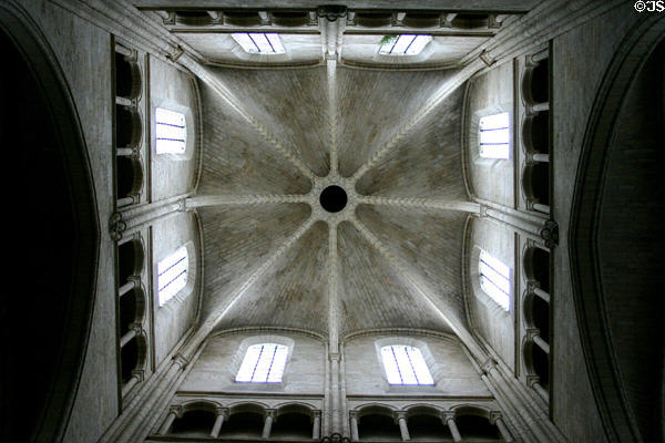 Light coming from lantern tower seen from transept crossing in Cathédrale Notre-Dame. Laon, France.