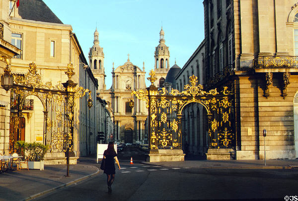Gilded wrought iron gates (c1755) by Jean Lamour on Place Stanislas. Nancy, France.