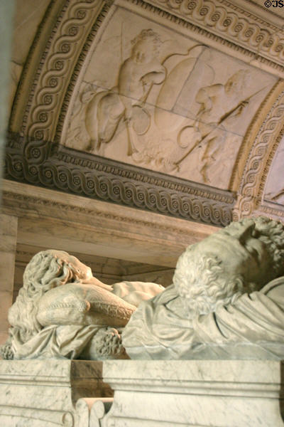 Cadaver tomb, reminder of death, which depicts deceased as a skeleton or even a decomposing body at St-Denis Basilica. St Denis, France.