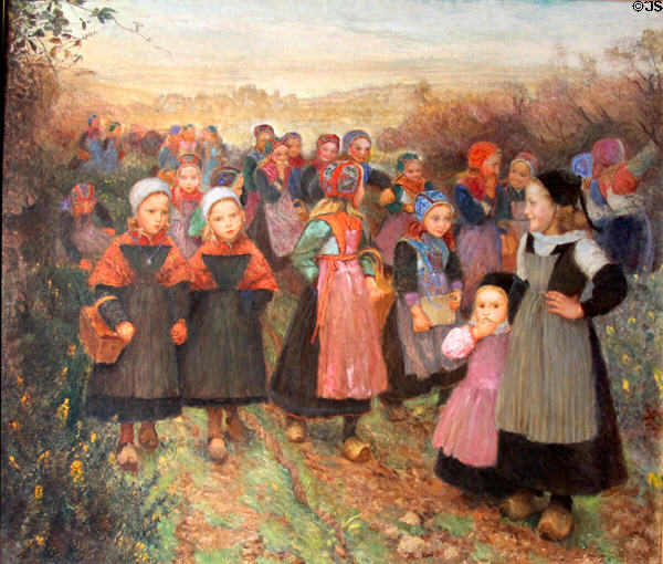 Return from School at Plougastel painting by Emile Wery at Museum of Fine Arts. Reims, France.