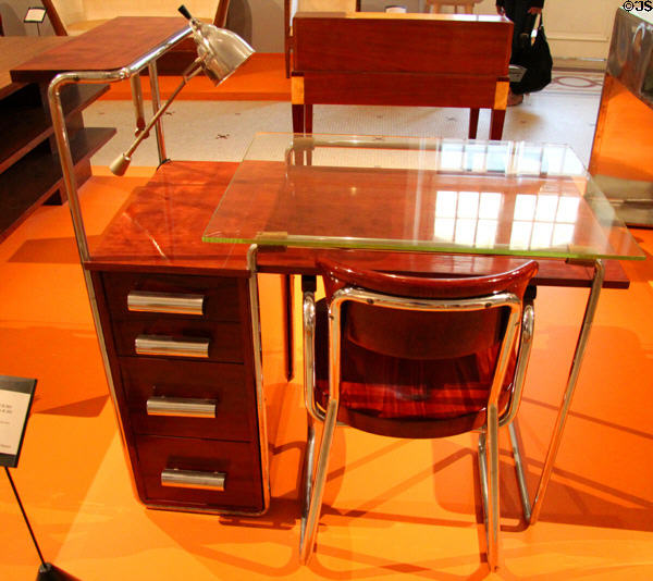 Desk & armchair (c1930) by Emile Guillot & articulated desk lamp by Edouard-Wilfrid Buquet at Museum of Fine Arts. Reims, France.
