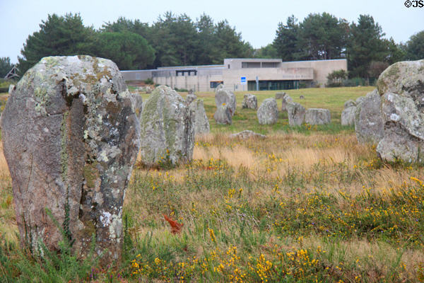 Visitors center with menhirs in foreground. Carnac, France.