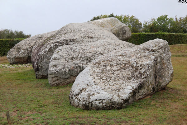 Pieces of Great Broken Menhir at Locmariaquer Megalithic site. Locmariaquer, France.