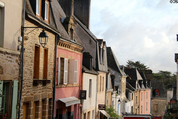 Street sloping down to historic port & St. Goustan Quarter. Auray, France.