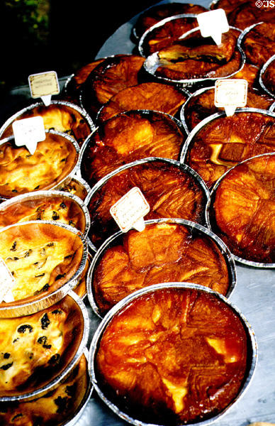 Flans at Carnac open air market. Carnac, France.