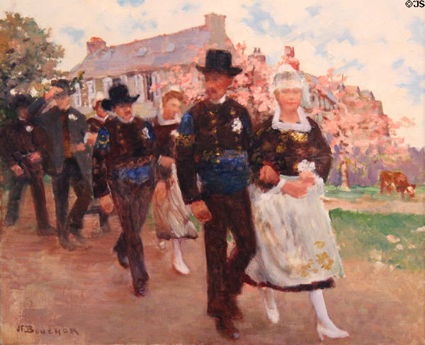 Breton wedding in traditional dress painting by Joseph-Félix Bouchor at Vannes Museum of Beaux Arts. Vannes, France.