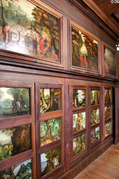 "Fathers of the Desert" room (17thC) cataloging Christian hermits painted on wood panels at Archeology Museum of Morbihan. Vannes, France.
