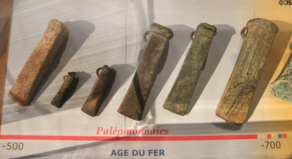Iron-age ax heads (-700-500 BCE) at Archeology Museum of Morbihan. Vannes, France.