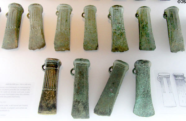 Iron-age ax heads (-700-600 BCE) at Archeology Museum of Morbihan. Vannes, France.