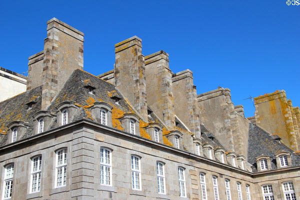 Roof lines of buildings along ramparts. St Malo, France.