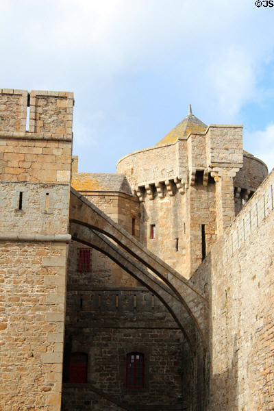 Flying buttresses supporting walls. St Malo, France.