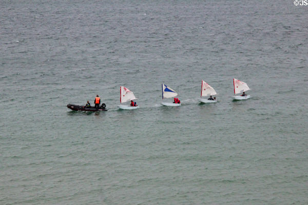 Sailing class off Plage Bon Secours. St Malo, France.