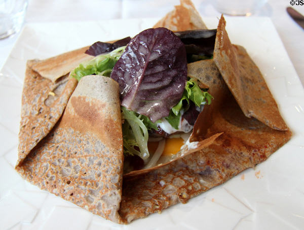 Breton crepe filled with salad. St Malo, France.