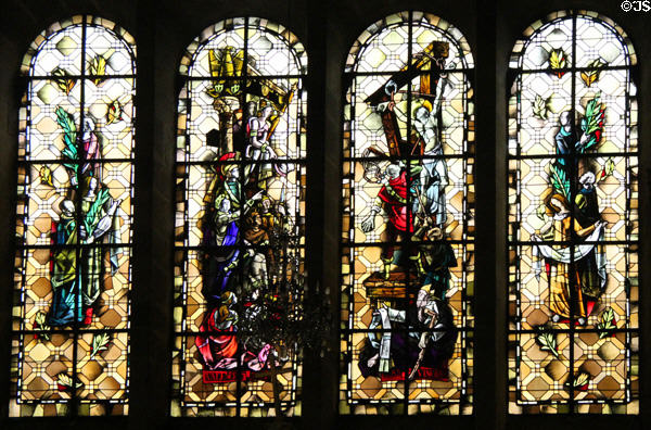 Stained glass windows (1970) by Jean Gouremelin & Michel Durand which depict saints of Brittany in St Vincent Cathedral. St Malo, France.
