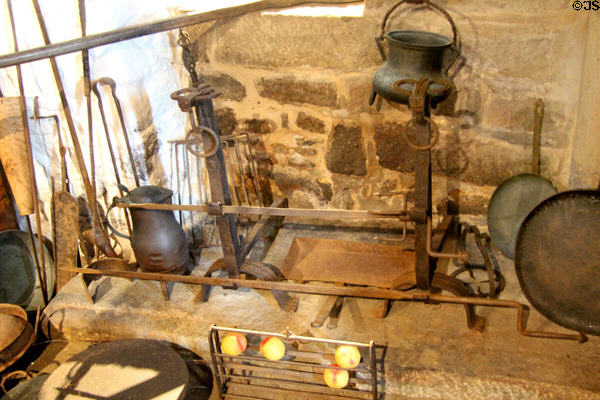 Fireplace hardware in kitchen at Jacques Cartier Manor House Museum. St Malo, France.