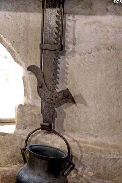 Fireplace pot ratchet in kitchen at Jacques Cartier Manor House Museum. St Malo, France.
