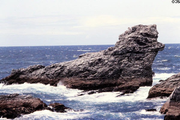 Waves breaking on rock formation. Belle-Isle-en-Mer, France.