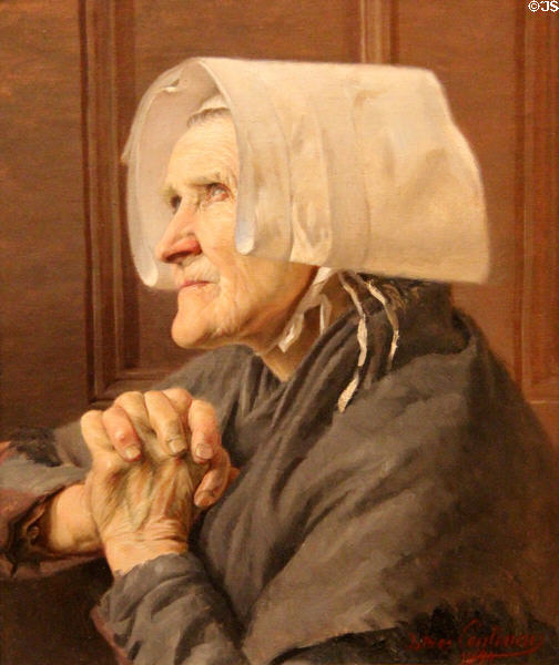 Woman at prayer (Mlle. Fédé) painting (1894) by Jules Contencin at Museum of Fine Arts of Rennes. Rennes, France.