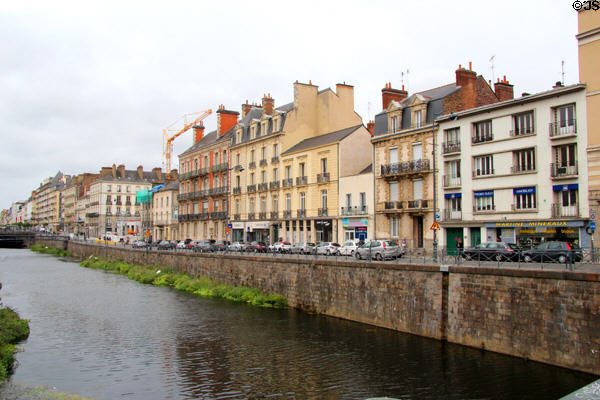 Buildings lining La Vilaine River. Rennes, France.