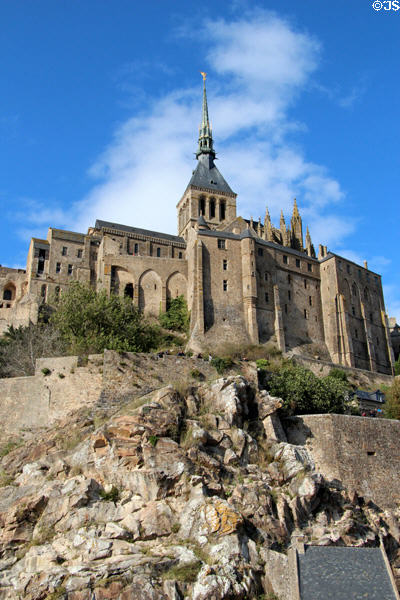 Mont-St-Michel abbey perched atop the rocky islet. Mont-St-Michel, France.