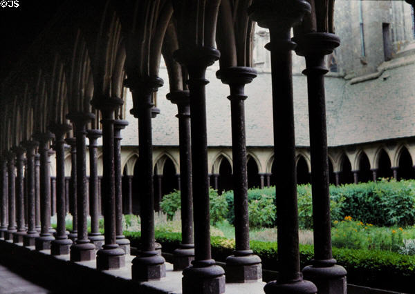Abbey cloister with double row of arches. Mont-St-Michel, France.