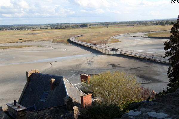 Bridge (2015) from main land to Mont-St-Michel islet. Mont-St-Michel, France.