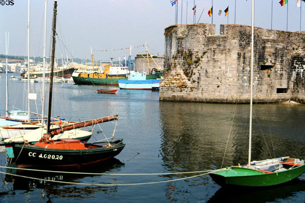 Town walls, Ville Close, surrounded by harbor. Concarneau, France.