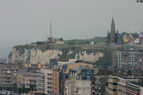 Town & cliffs in afternoon mist. Dieppe, France.