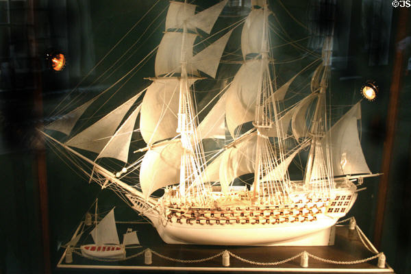 Model of warship in full sail at Dieppe Castle Museum. Dieppe, France.