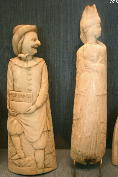 Figures carved of bone at Dieppe Castle Museum. Dieppe, France.