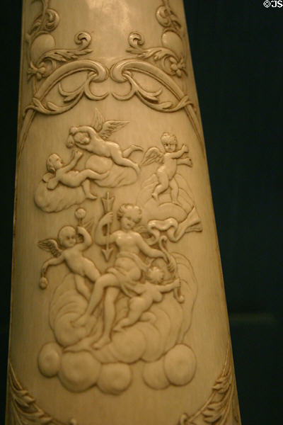 Carvings of cherubs on bone at Dieppe Castle Museum. Dieppe, France.
