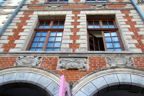 Details of stone & brick work of Flemish Baroque facade on Place des Heroes. Arras, France.