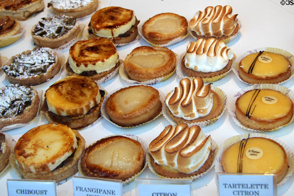 Tarts in shop window. Arras, France.