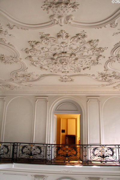 Sculpted ceiling in central hall of Arras Fine Art Museum at former Saint-Vaast Abbey. Arras, France.
