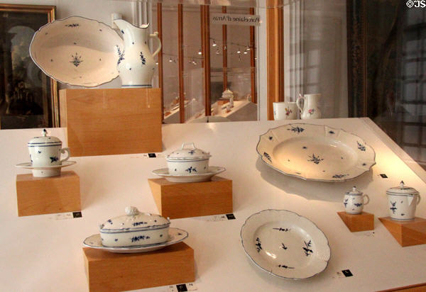 Porcelain painted with twig design (décor à la brindille) popular 18thC at Arras Fine Art Museum. Arras, France.