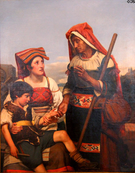 Fortune teller sees future of young Pope Sixtus V painting (1824) by Jean-Victor Schnetz at Arras Fine Art Museum. Arras, France.