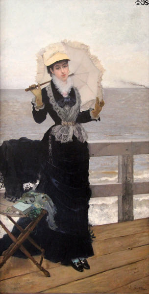 Woman in blue at seafront painting (1873) by Ernest Duez at Arras Fine Art Museum. Arras, France.