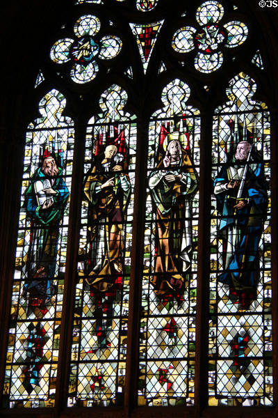 Stained glass window of abbey church of Saint-Étienne. Caen, France.