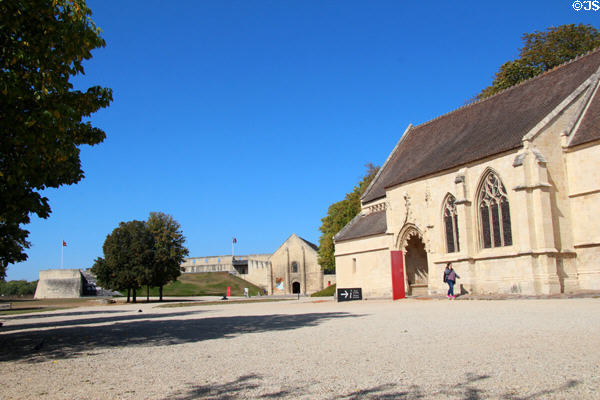 Grounds of Caen Castle with St George's Church. Caen, France.