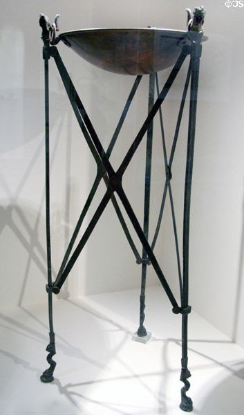 Reproduction (1832) of gallo-Roman bronze tripod with basin for hand washing at Museum of Normandy. Caen, France.