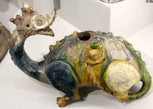 Terra cotta dragon roof ridge figure (16th-17thC) by Pré-d'Auge potters at Museum of Normandy. Caen, France.