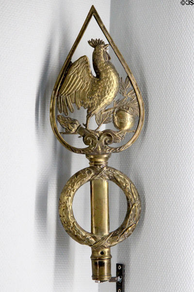 Copper rooster from region of Honfleur marks liberty from WWII at Museum of Normandy. Caen, France.