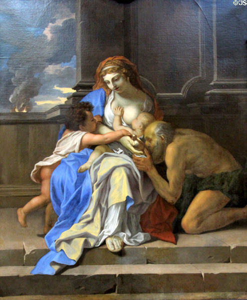 Charity painting (17thC) by Charles le Brun at Caen Museum of Fine Arts. Caen, France.