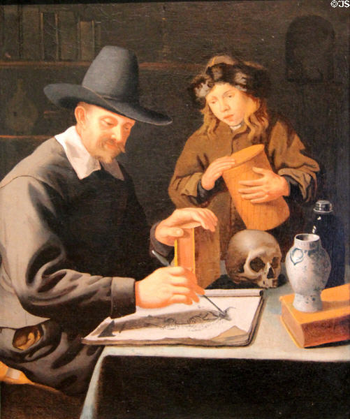 Painter & his model painting (17thC) by Constantin Verhout of Gouda at Caen Museum of Fine Arts. Caen, France.